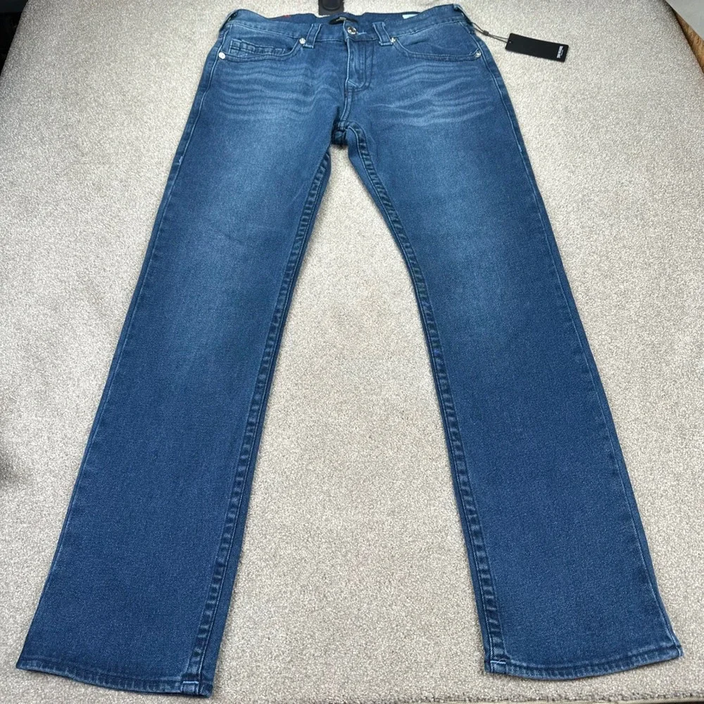 True Religion Men's 36 Ricky Big T Straight Blue New‎ Relaxed Straight Jeans